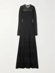[Ralph Lauren Collection] Ralph Lauren Collection - Mesh-paneled Ribbed-knit Gown - Black - x small x small Black
