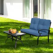 Costway2 Pieces Outdoor Conversation Set with Ergonomic Backrest & Armrest for Balcony & Poolside Blue