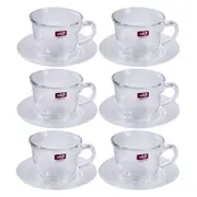 Engraved Design Clear Glass Tea Cup with Saucer Set of 6 190 ml