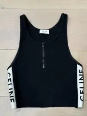 Celine Paris Black Knit Zipped Crop Top Size S NWOT