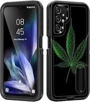 [BFUKVOU] for Galaxy A14 5G Case with Built in Kickstand,Shockproof/Dustproof/Drop Proof 3-Layer Military Grade Protective Cover for Samsung Galaxy A14 5G 6.6 inch,Marijuana Leaf