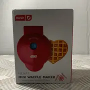 Dash Mini Waffle Maker Heart Shape Red Nonstick 4" Cooking Surface New in Box