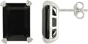 [MARC] 925 Sterling Silver Octagon cut 10x8 mm Black Onyx Stud Post Earrings for Women, Sterling Silver, Onyx