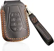 HIBEYO Leather Key Fob Cover for Isuzu New MU-X X Series DMAX D-Max X-Terrain Pickup 2020 2021 2022 2023 Accessories Smart Remote Auto Key Cover for Isuzu Protector Key Holder with Keychain-Black