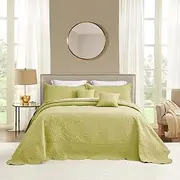Blythease Oversized King Bedspread, Ultrasonic Lightweight Bedding Cover, Paisley Pattern, Reversible, 5 Piece, 100% Microfiber, Leek Green