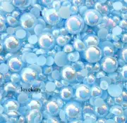 800 pcs AB Light Blue Flatback Round Half Faux Pearls Beads DIY Crafts Nail Art