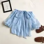 Lady Bow Mesh Crop Top Off Shoulder Short Puff Sleeve Shirt Blouse Princess Top