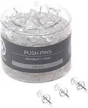 U Brands Push Pins, Clear Plastic Head, Steel Point, 200-Count