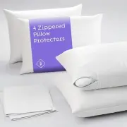 4-Pack Zippered Pillow Protector Breathable Pillowcase Cooling Microfiber Cover