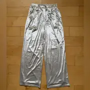 NWT Christian Lacroix Shiny Champagne Cream Velvet Wide Leg Lined Trousers Sz XS