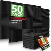 50 Pack Acoustic Foam Panels,2"X 12" X 12"Sound Proof Foam Panels-High Density Sound Absorbing Panels,Fire ResistantSoundproof Wedges Panels for Studio Recording & Office & Home