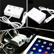 3 Way Car Auto Cigarette Lighter Socket Splitter USB Port White Charger Adapter
