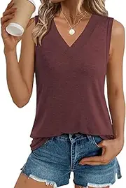 [Cuptacc] Top Women's Sleeveless Tops Women's Summer Tank Top V-Neck Plain Elegant Basic Blouse Top