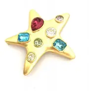 KENNETH JAY LANE, GOLD BROOCH STAR PIN WITH MULTI SHAPE AND COLORS CRYSTALS, ...