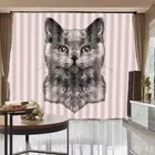 Black Clever Cat Hair 3D Curtain Blockout Photo Printing Curtains Drape Fabric