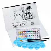 Bazic Drawing Sketch Pad 12"x18" + 15 PC Palette Brushes Watercolor Paint Set