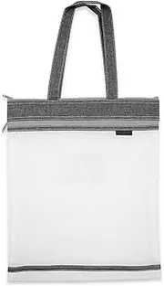 Mesh Zipper Pouch with Handle, Student Book Pouch 2 Compartments, Mesh Bags with Zipper, A4 Size Reusable Heavy Duty Paper File Document Bag with Card Holder (Gray)