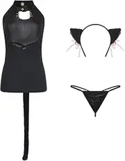 [JINZIJINYU] Women Babydoll Lingerie Erotic Lingerie Sexy Hanging Neck Bag Hip Skirt Cat Girl Hollow Breasts Temptation Uniform Suit 805