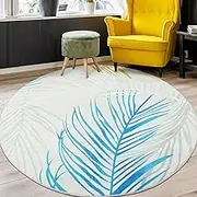 Washable Modern Round Rug, 3 ft 9 in x 3 ft 9 in, 120 x 120 cm, Abstract Carpet for Hall, Bed, Dining and Sitting Room 406-05120