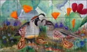 Ceramic Tile Mural Kitchen Backsplash Libby Southwest Quail Floral Art SLA001
