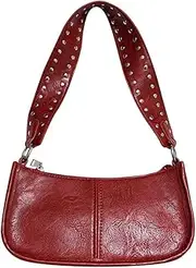 [GETERUUV] Red Shoulder Bag Y2k Purse for Women Trendy Leather Handbag 90s Clutch Purse Top Handle Satchel Retro Crossbody Bag