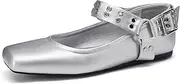 [COVIBESCO] Women's Sliver Black Studded Ankle Strap Square Toe Mary Jane Flats Office, Party, Daily Wear