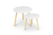 2pcs Round Wood Coffee Table White Side Table Bedside Tables Lamp Wooden Top
