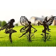 3pcs Fairy Silhouette Statue Metal Craft Art Sculpture Outdoor Decorative Stake for Patio Garden Yard-Each of Style