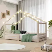 Oikiture Wooden Bed Frame Kids House Beds - Single