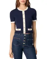 Maje Contrast Trim Cropped Cardigan
