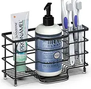 Linkidea Electric Toothbrush Holder Stand, Stainless Steel Bathroom Storage for Tooth Brushes, 6 Slots Ventilated Countertop Organizer for Toothpaste, Cleanser, Comb, Razor (Black)