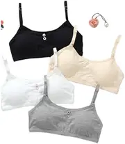 [Moguri] 4 Packs Girls Padded Training Bras, Teen Girls Thin Cotton Breathable Sports Bra Fit Push Up Bra Running for 10-16 Years Wire Free