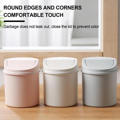 1/3pcs Home Waste Bin Small Trash Can Mini Desktop Garbage Basket Roll with Lid