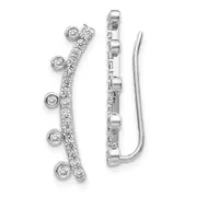 14k White Gold Real Diamond Graduated 5-stone Ear Climber Earrings