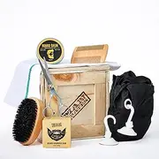 Beard Wrangler Mini Crate by Man Crates – Includes Beard Shampoo, Beard Balm, Grooming Oil, Beard Brush – 100% Natural Oils – Unique Men