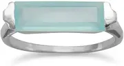 [JewelryWeb] Rhod. P. 925 Sterling Silver Ring 5mm X 14mm Green Chalcedony Bar 1.5mm Wide Jewelry for Women - Ring Size Options: 5 6 7 8 9