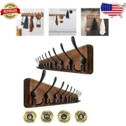 Rustic Wall Mounted Coat Rack - 10 Heavy-Duty Triple Hooks, 98 cm Long Set of 2