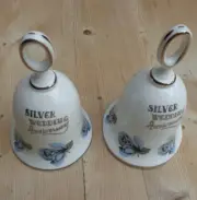 Royal Sutherland Pair of Fine Bone China Silver Wedding Bells MADE ENGLAND