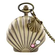 Antique Pocket Watch Shell Shape Design Quartz Movement Timepiece with Chain