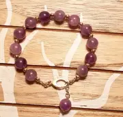 Amethyst and Sterling Silver Round Bead Bracelet 7 3/4" NEW with Gift Box