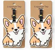 Zvorgath 2-Pack Cute Silicone Luggage Tags, Bag Tag Travel Name ID Card Labels Tag for Baggage Suitcases Bags (Welsh Corgi) Upgrade Luggage Tags for Suitcases