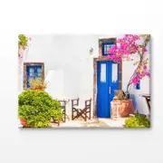 House with White Blue Door Architecture View Print 100% Australian Made 150x100cm (Stretched Canvas)