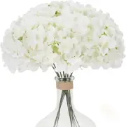 10Pcs White Hydrangea Artificial Flowers, Faux Hydrangea Flowers with Stems, Ful
