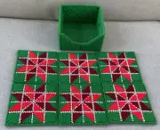 Set of 6 Coasters and Holder Handmade Plastic Canvas Holiday Christmas Completed