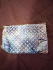 Zipper Bag 8.5in X 5.5in Recycled Plastic Blue Fish Scale Pattern for Makeup Etc