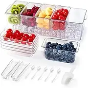 Luckore Chilled Condiment Tray Server with 5 Containers & Removable Compartments, Large Ice Chilled Condiment Organizer, Clear Garnish Serving Tray Platter for Fruit, Salad, Food, Bar Accessories