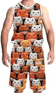 [KQNZT] Basketball Jersey with Shorts, Personalized Jersey, Men's Athletic Basketball Jerseys, Many Cats Cartoon Animals