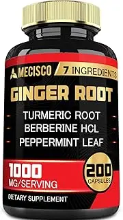 Ginger Root Supplement with Turmeric Curcumin Root, Berberine HCl & More - 200 Capsules - Support Digestion, Joint Health, Immune System & Overall Health