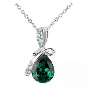 Green bowtie pendant women necklace with crystal stone rhinestones silver chain