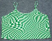 Rue21 Crop Top Womens Plus 4X Green White Checkered Spaghetti Strap Terry New